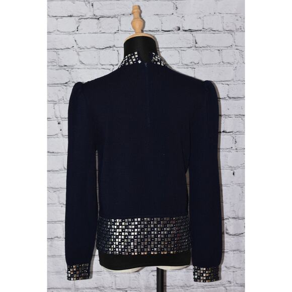 ST. JOHN Evening Embellished Paillette Long Sleeve Knit Stretch Sweater - Picture 7 of 7